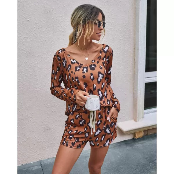 imagePRETTYGARDEN Womens Tie Dye Printed Pajamas Set Long Sleeve Tops With Shorts Lounge Set Casual TwoPiece SleepwearCheetahrust