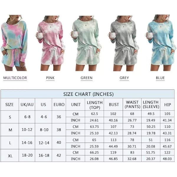imagePRETTYGARDEN Womens Tie Dye Printed Pajamas Set Long Sleeve Tops With Shorts Lounge Set Casual TwoPiece SleepwearMulticolor