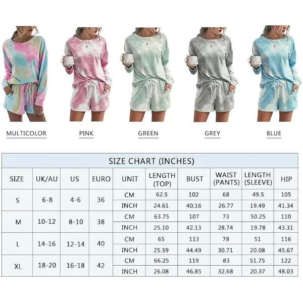 imagePRETTYGARDEN Womens Tie Dye Printed Pajamas Set Long Sleeve Tops With Shorts Lounge Set Casual TwoPiece SleepwearPink