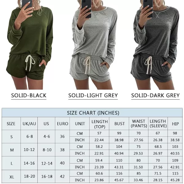 imagePRETTYGARDEN Womens Tie Dye Printed Pajamas Set Long Sleeve Tops With Shorts Lounge Set Casual TwoPiece SleepwearSoliddark Grey
