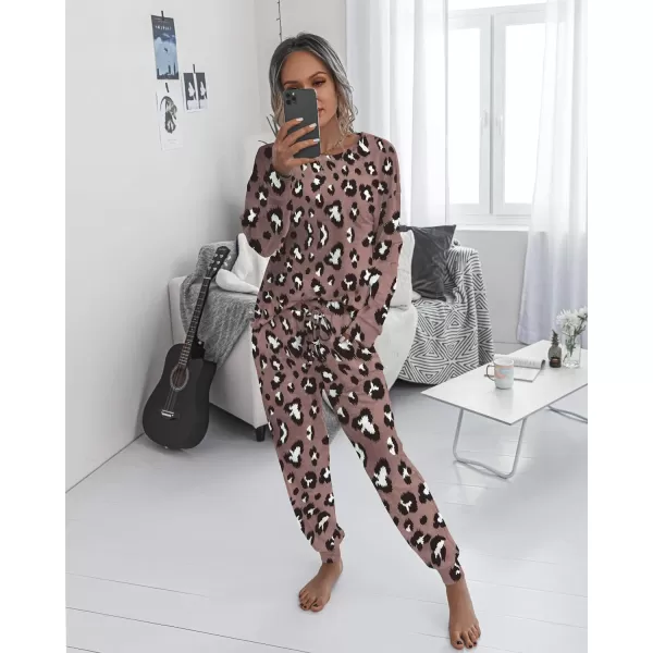 imagePRETTYGARDEN Womens Tie Dye Two Piece Tracksuit Set Long Sleeve Sweatshirt with Long PantsBrown