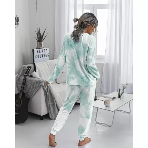 imagePRETTYGARDEN Womens Tie Dye Two Piece Tracksuit Set Long Sleeve Sweatshirt with Long PantsGreen