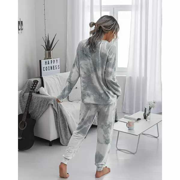 imagePRETTYGARDEN Womens Tie Dye Two Piece Tracksuit Set Long Sleeve Sweatshirt with Long PantsGrey