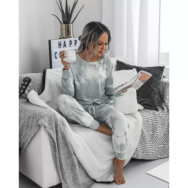 imagePRETTYGARDEN Womens Tie Dye Two Piece Tracksuit Set Long Sleeve Sweatshirt with Long PantsGrey