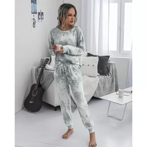 imagePRETTYGARDEN Womens Tie Dye Two Piece Tracksuit Set Long Sleeve Sweatshirt with Long PantsGrey