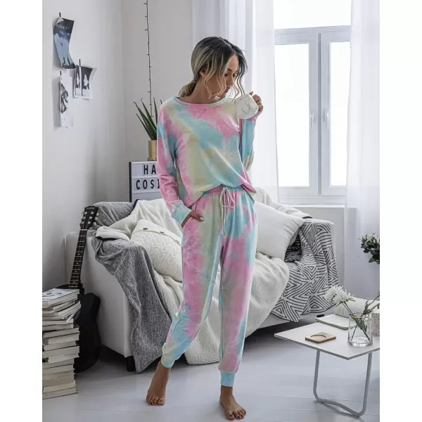 imagePRETTYGARDEN Womens Tie Dye Two Piece Tracksuit Set Long Sleeve Sweatshirt with Long PantsMulticolor