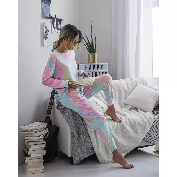 imagePRETTYGARDEN Womens Tie Dye Two Piece Tracksuit Set Long Sleeve Sweatshirt with Long PantsMulticolor