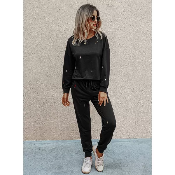 imagePRETTYGARDEN Womens Tie Dye Two Piece Tracksuit Set Long Sleeve Sweatshirt with Long PantsSolidblack