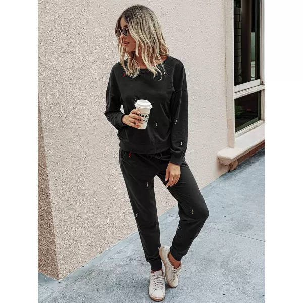 imagePRETTYGARDEN Womens Tie Dye Two Piece Tracksuit Set Long Sleeve Sweatshirt with Long PantsSolidblack