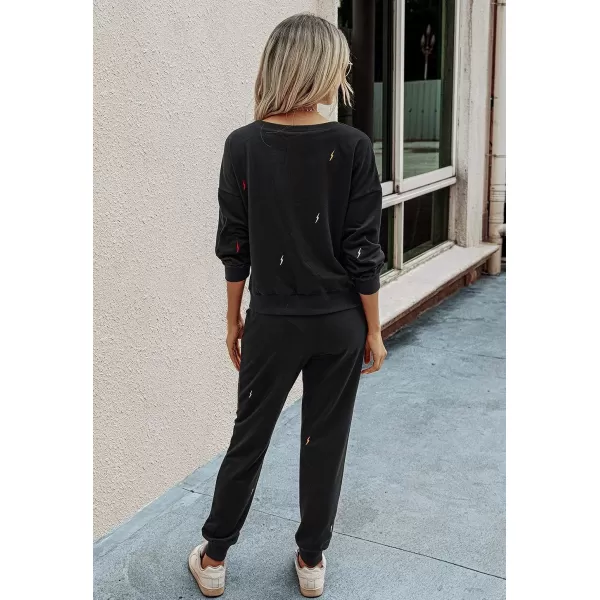 imagePRETTYGARDEN Womens Tie Dye Two Piece Tracksuit Set Long Sleeve Sweatshirt with Long PantsSolidblack