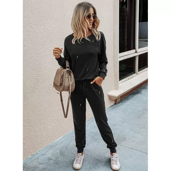 imagePRETTYGARDEN Womens Tie Dye Two Piece Tracksuit Set Long Sleeve Sweatshirt with Long PantsSolidblack