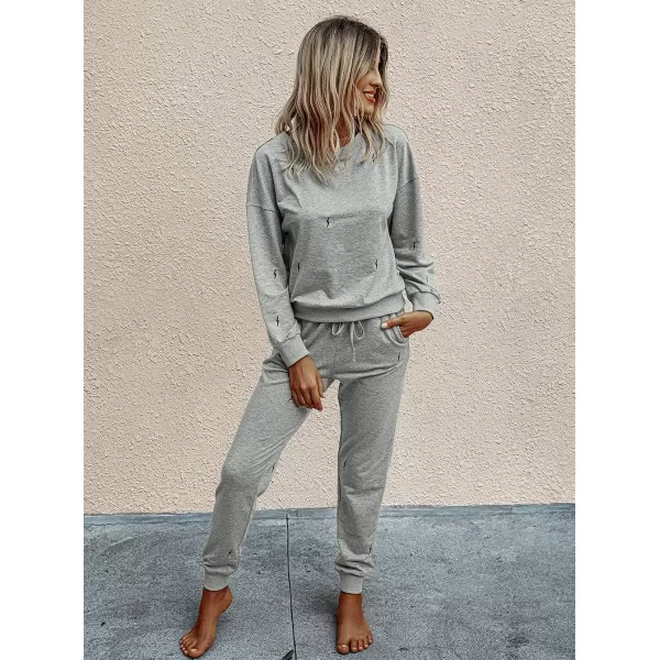 imagePRETTYGARDEN Womens Tie Dye Two Piece Tracksuit Set Long Sleeve Sweatshirt with Long PantsSolidgrey