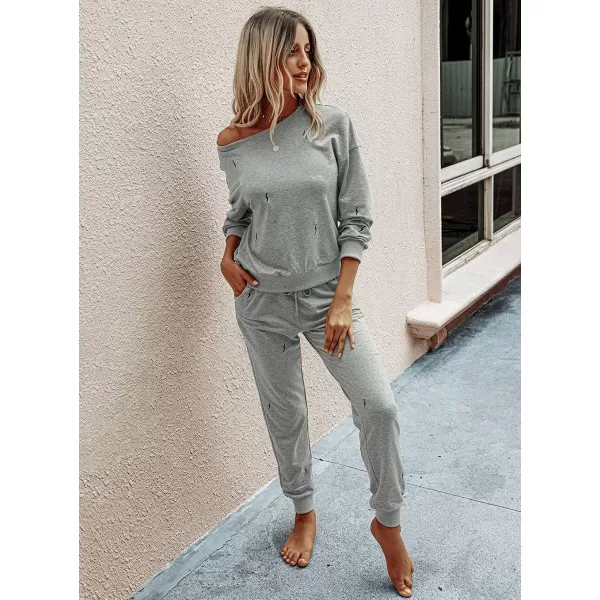 imagePRETTYGARDEN Womens Tie Dye Two Piece Tracksuit Set Long Sleeve Sweatshirt with Long PantsSolidgrey