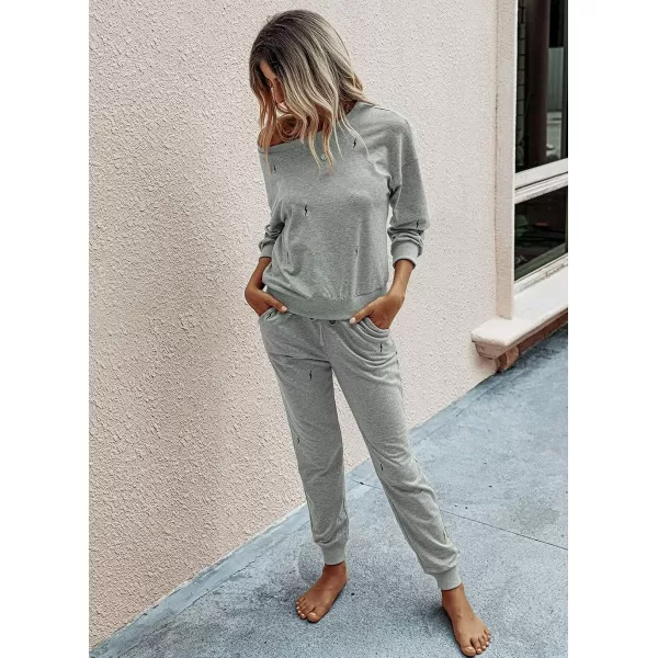 imagePRETTYGARDEN Womens Tie Dye Two Piece Tracksuit Set Long Sleeve Sweatshirt with Long PantsSolidgrey