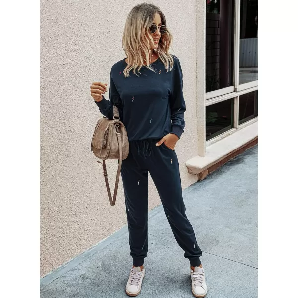imagePRETTYGARDEN Womens Tie Dye Two Piece Tracksuit Set Long Sleeve Sweatshirt with Long PantsSolidnavy