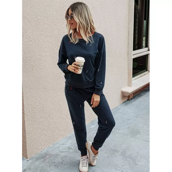 imagePRETTYGARDEN Womens Tie Dye Two Piece Tracksuit Set Long Sleeve Sweatshirt with Long PantsSolidnavy