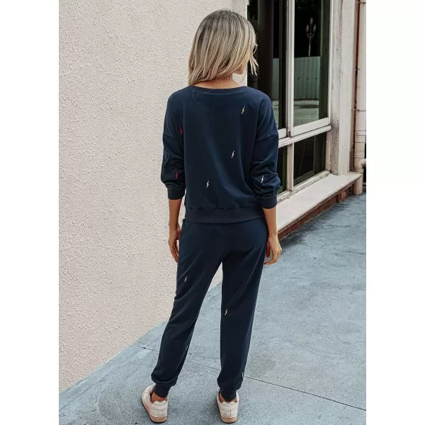 imagePRETTYGARDEN Womens Tie Dye Two Piece Tracksuit Set Long Sleeve Sweatshirt with Long PantsSolidnavy