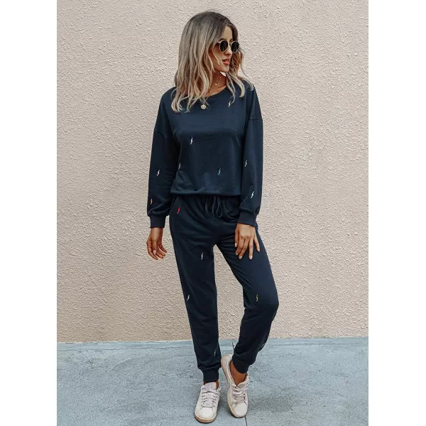 imagePRETTYGARDEN Womens Tie Dye Two Piece Tracksuit Set Long Sleeve Sweatshirt with Long PantsSolidnavy