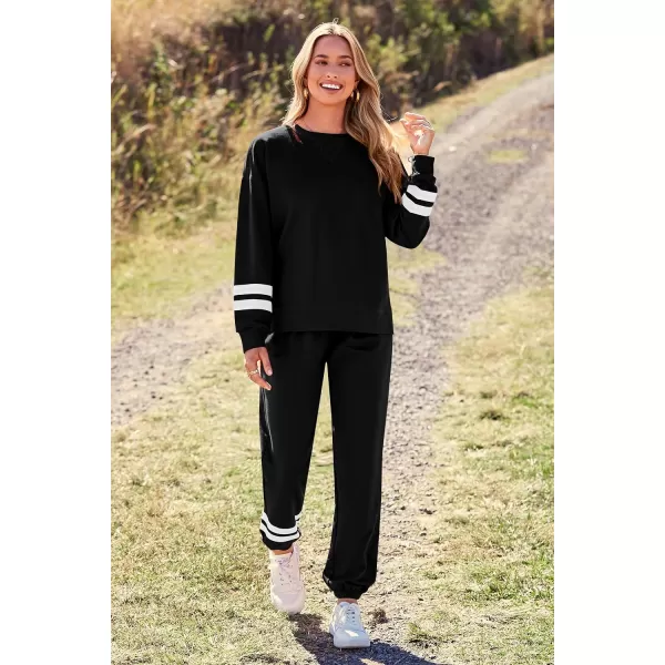 imagePRETTYGARDEN Womens Tie Dye Two Piece Tracksuit Set Long Sleeve Sweatshirt with Long PantsStriped Black