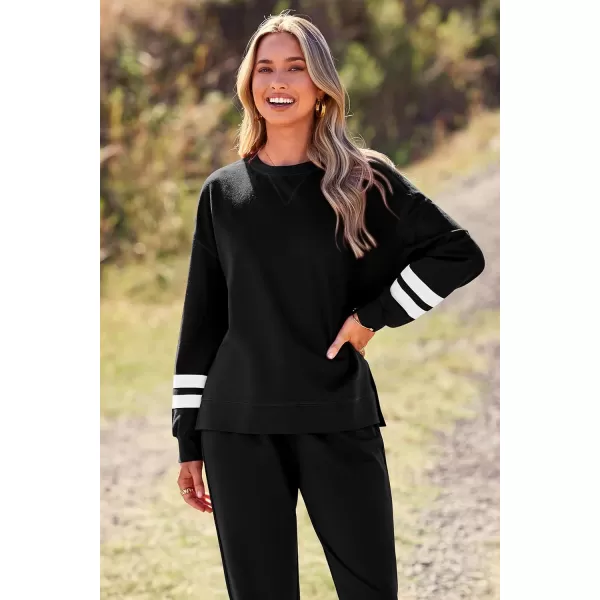 imagePRETTYGARDEN Womens Tie Dye Two Piece Tracksuit Set Long Sleeve Sweatshirt with Long PantsStriped Black