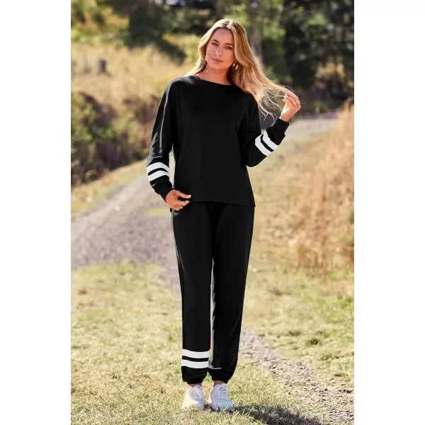 imagePRETTYGARDEN Womens Tie Dye Two Piece Tracksuit Set Long Sleeve Sweatshirt with Long PantsStriped Black