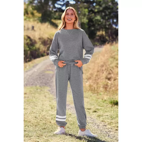 imagePRETTYGARDEN Womens Tie Dye Two Piece Tracksuit Set Long Sleeve Sweatshirt with Long PantsStriped Grey