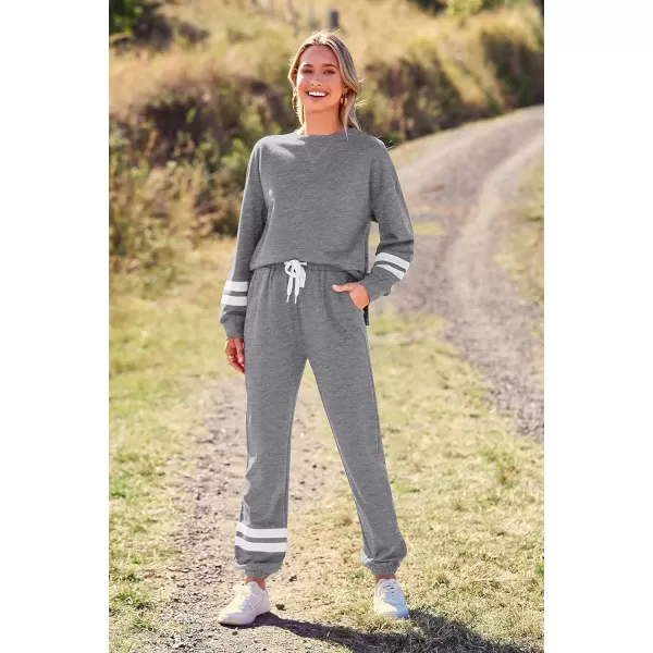 imagePRETTYGARDEN Womens Tie Dye Two Piece Tracksuit Set Long Sleeve Sweatshirt with Long PantsStriped Grey