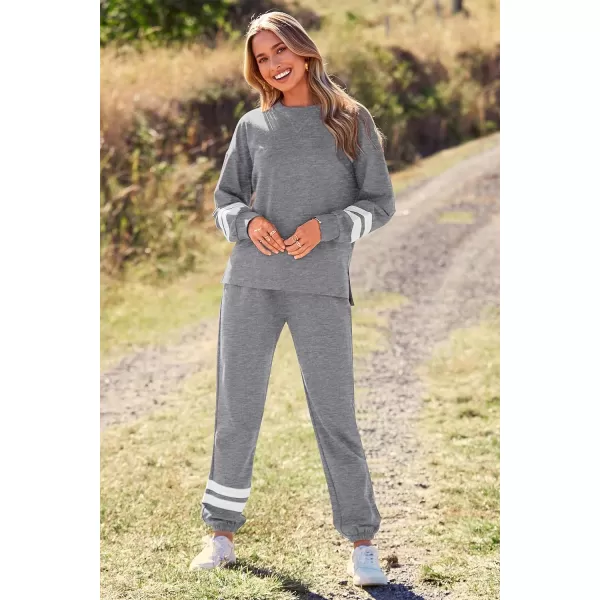 imagePRETTYGARDEN Womens Tie Dye Two Piece Tracksuit Set Long Sleeve Sweatshirt with Long PantsStriped Grey