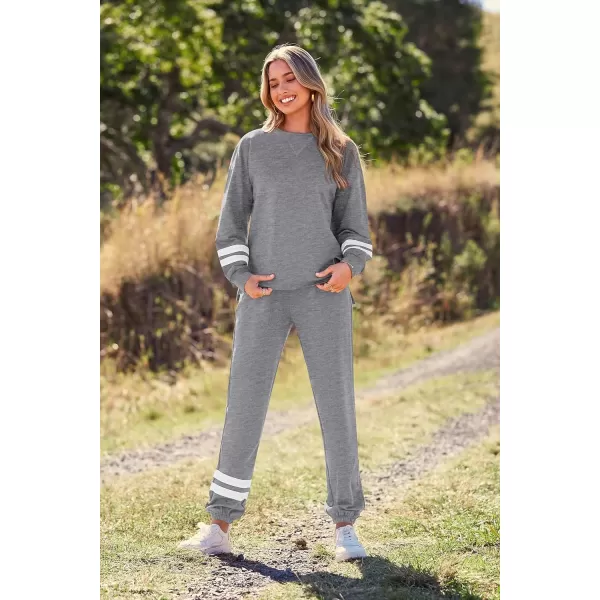 imagePRETTYGARDEN Womens Tie Dye Two Piece Tracksuit Set Long Sleeve Sweatshirt with Long PantsStriped Grey