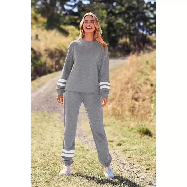 imagePRETTYGARDEN Womens Tie Dye Two Piece Tracksuit Set Long Sleeve Sweatshirt with Long PantsStriped Grey
