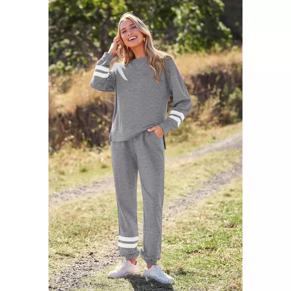 imagePRETTYGARDEN Womens Tie Dye Two Piece Tracksuit Set Long Sleeve Sweatshirt with Long PantsStriped Grey