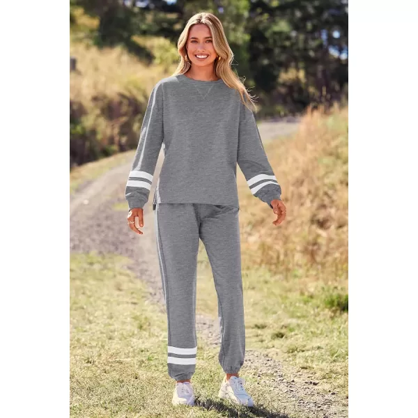 imagePRETTYGARDEN Womens Tie Dye Two Piece Tracksuit Set Long Sleeve Sweatshirt with Long PantsStriped Grey