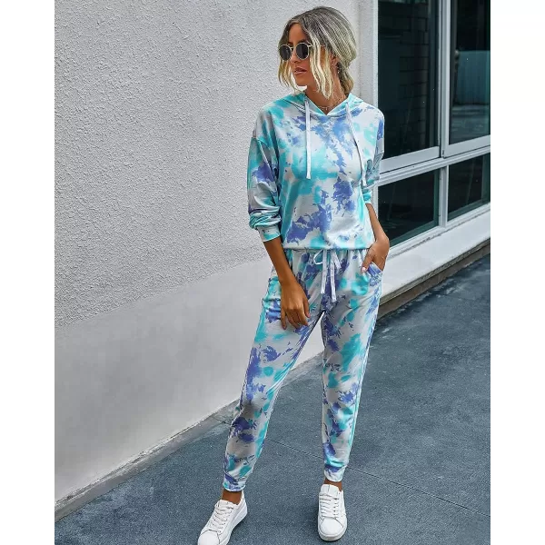 imagePRETTYGARDEN Womens Tie Dye Two Piece Tracksuit Set Long Sleeve Sweatshirt with Long PantsTie Dyelight Blue