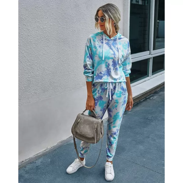 imagePRETTYGARDEN Womens Tie Dye Two Piece Tracksuit Set Long Sleeve Sweatshirt with Long PantsTie Dyelight Blue