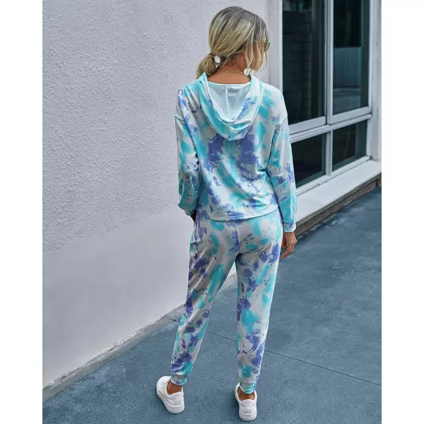 imagePRETTYGARDEN Womens Tie Dye Two Piece Tracksuit Set Long Sleeve Sweatshirt with Long PantsTie Dyelight Blue