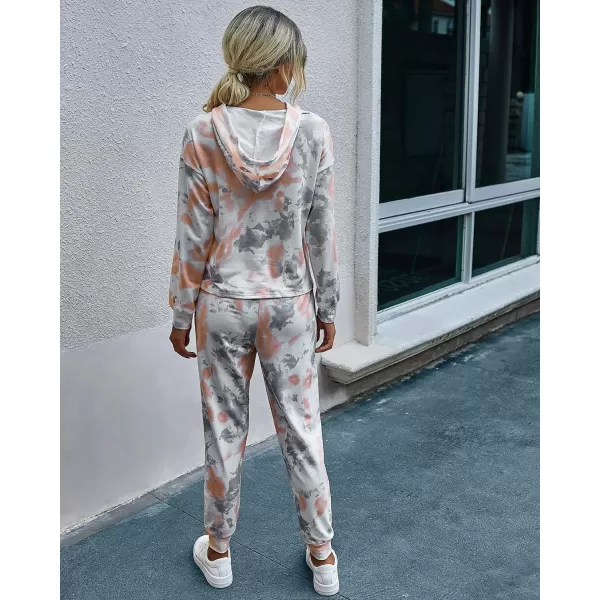 imagePRETTYGARDEN Womens Tie Dye Two Piece Tracksuit Set Long Sleeve Sweatshirt with Long PantsTie Dyeorange