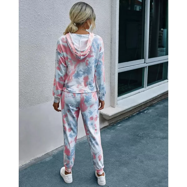 imagePRETTYGARDEN Womens Tie Dye Two Piece Tracksuit Set Long Sleeve Sweatshirt with Long PantsTie Dyepink