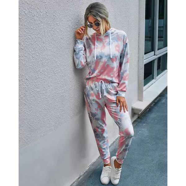 imagePRETTYGARDEN Womens Tie Dye Two Piece Tracksuit Set Long Sleeve Sweatshirt with Long PantsTie Dyepink