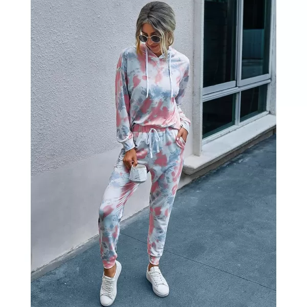 imagePRETTYGARDEN Womens Tie Dye Two Piece Tracksuit Set Long Sleeve Sweatshirt with Long PantsTie Dyepink