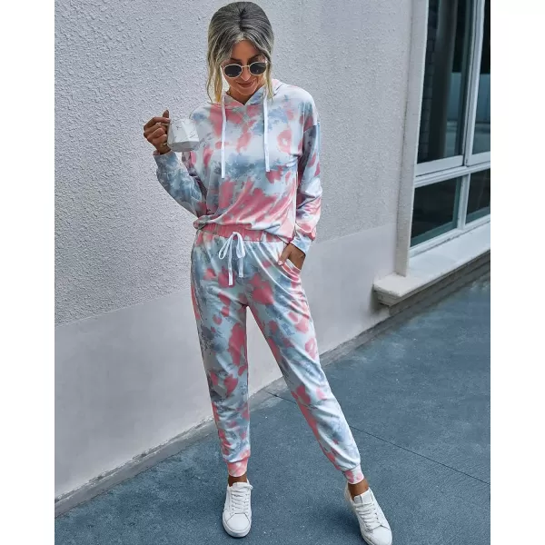 imagePRETTYGARDEN Womens Tie Dye Two Piece Tracksuit Set Long Sleeve Sweatshirt with Long PantsTie Dyepink