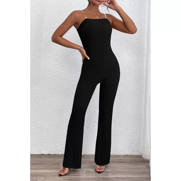 imagePRETTYGARDEN Womens Tube Bodycon Jumpsuits Dressy Casual Ribbed Sleeveless Flare Leg Pants RompersBlack