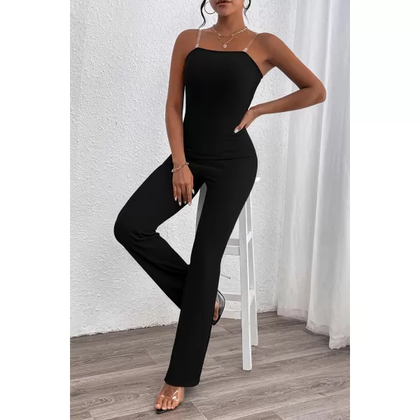 imagePRETTYGARDEN Womens Tube Bodycon Jumpsuits Dressy Casual Ribbed Sleeveless Flare Leg Pants RompersBlack