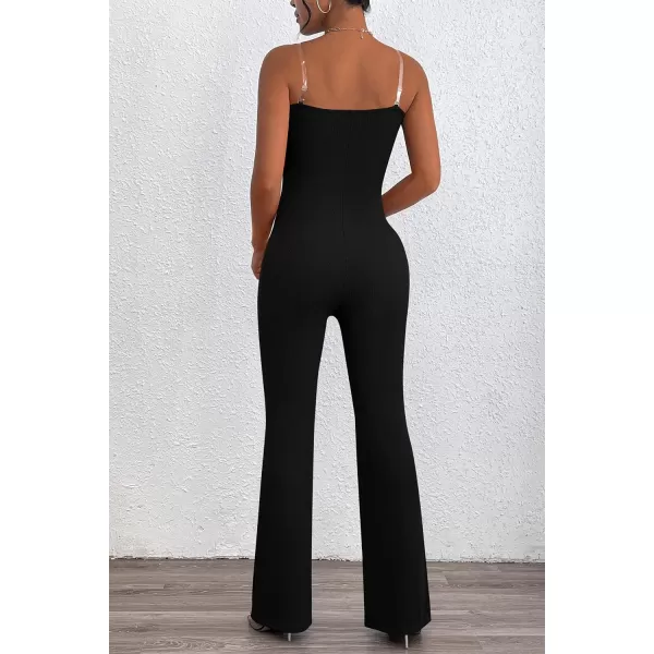 imagePRETTYGARDEN Womens Tube Bodycon Jumpsuits Dressy Casual Ribbed Sleeveless Flare Leg Pants RompersBlack