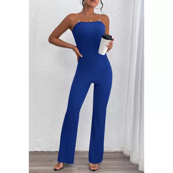 imagePRETTYGARDEN Womens Tube Bodycon Jumpsuits Dressy Casual Ribbed Sleeveless Flare Leg Pants RompersDark Blue