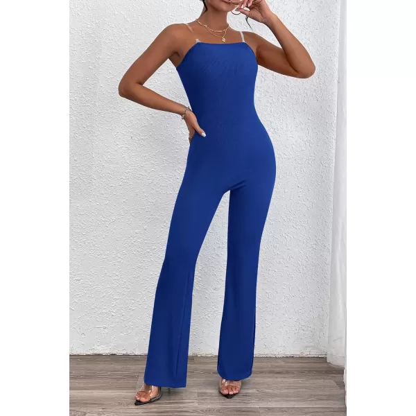imagePRETTYGARDEN Womens Tube Bodycon Jumpsuits Dressy Casual Ribbed Sleeveless Flare Leg Pants RompersDark Blue