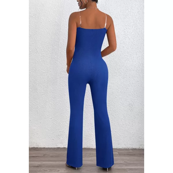 imagePRETTYGARDEN Womens Tube Bodycon Jumpsuits Dressy Casual Ribbed Sleeveless Flare Leg Pants RompersDark Blue