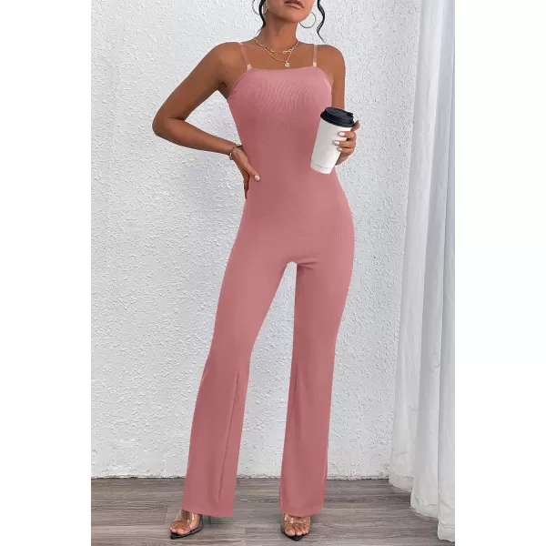 imagePRETTYGARDEN Womens Tube Bodycon Jumpsuits Dressy Casual Ribbed Sleeveless Flare Leg Pants RompersPink