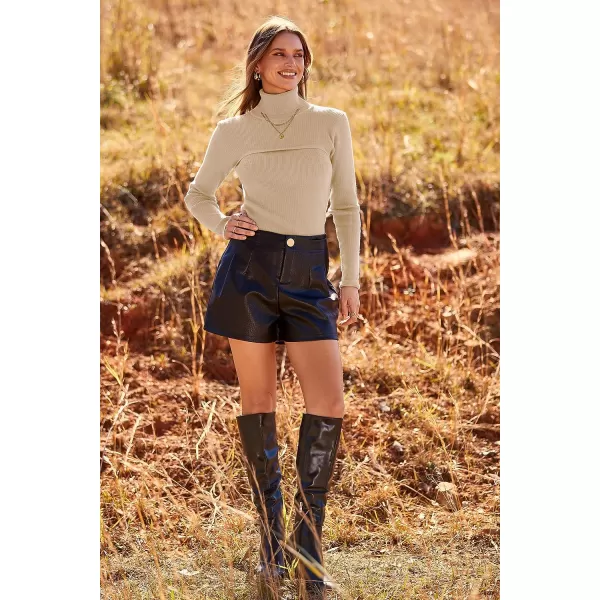 imagePRETTYGARDEN Womens Turtleneck Knit Sweater Long Sleeve Soft Classic Fit Pullover TopsApricot