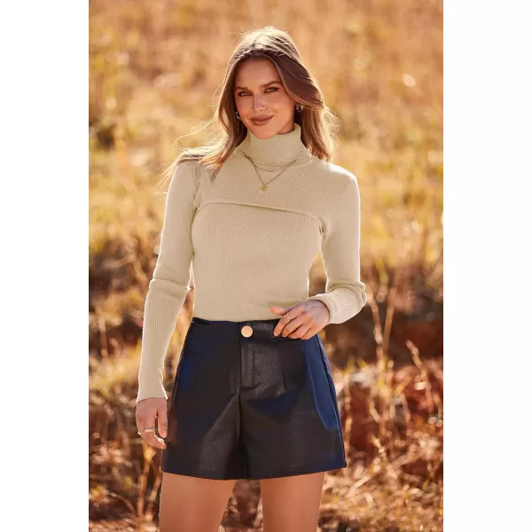 imagePRETTYGARDEN Womens Turtleneck Knit Sweater Long Sleeve Soft Classic Fit Pullover TopsApricot