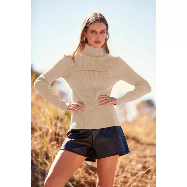 imagePRETTYGARDEN Womens Turtleneck Knit Sweater Long Sleeve Soft Classic Fit Pullover TopsApricot